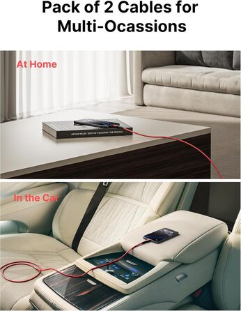 Кабель USB-C JSAUX 3.1A (2 шт. по 2м), 2 шт., червоний, для Samsung Galaxy, iPhone, PS5, CarPlay, нейлон, швидка зарядка