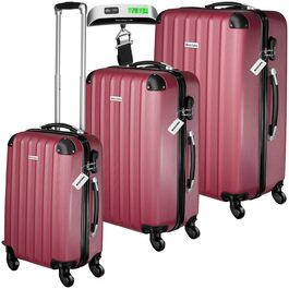Набір валіз Tectake® M-L-XL з вагами та білгетом, ABS, телескопічна ручка, винно-червоний
