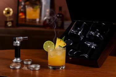 Преміум дерев'яний бокс для віскі з набором для копчення, ліхтарик, тріски, 2 склянки, набір для копчення коктейлів, подарунок для чоловіків, віскі, бурбон, День батька, ідеї подарунків на день народження