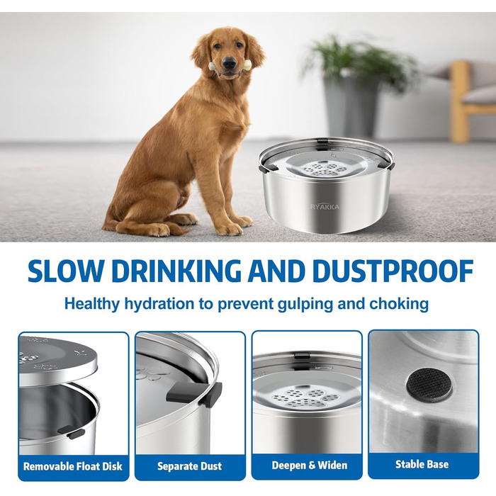 Нержавійна миска для собак 3L Anti Schling без облизування, Slow Feeder для подорожей, підходить для середніх та собак, що швидко їдять