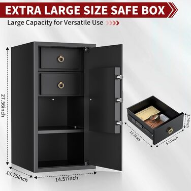 KABISAFE 45L Сейф для дому з електронним замком та ключем, 80L (подвійний ящик)