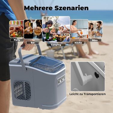 Машина для приготування льоду Ice Maker: 9 кубиків за 6-8 хвилин, 12 кг на добу, самоочищення, сірий колір. Ідеально для кухні, офісу, бару та вечірки