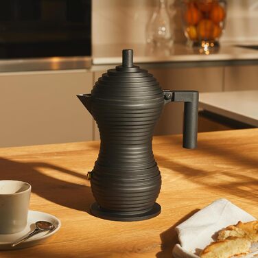 Alessi Pulcina MDL02/3 BB - Design Espresso Coffee Machine, made of cast aluminum with handle and knob made of PA, 3 cups, Black