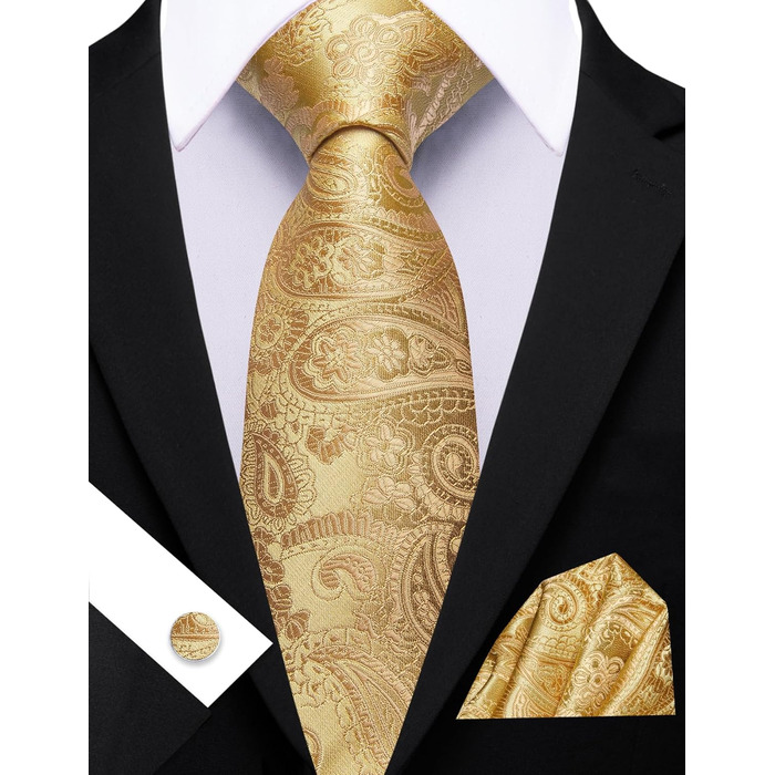 Комплект краватки та нагрудного хустинки Barry.Wang: однотонний пава́з, атлас, для весілля (Золотий)