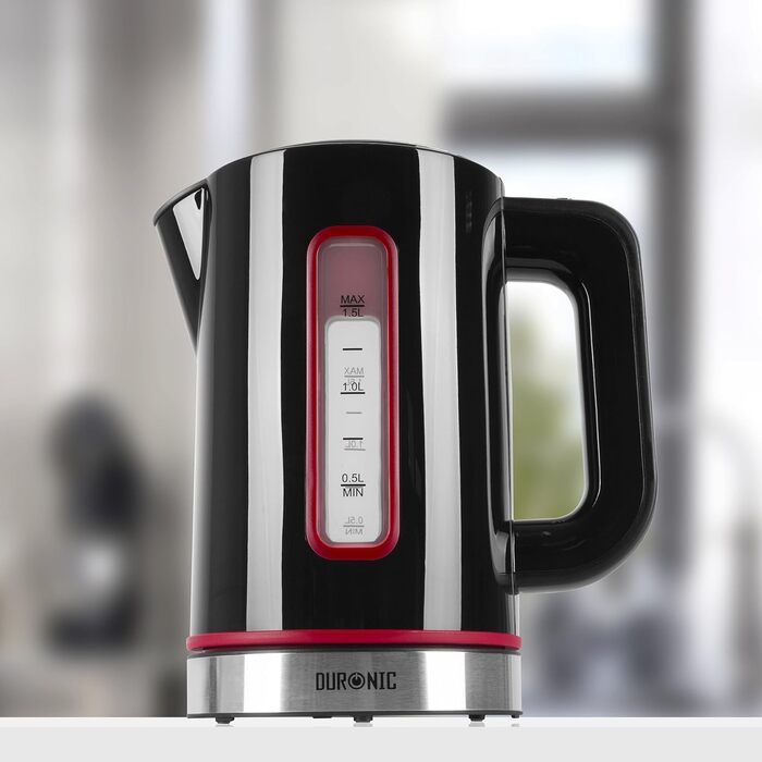 Електричний чайник Duronic EK30 BK: 3000 Вт, регулювання температури, 1.5 л, антинакип, LED-індикатор, Warmhaltefunktion, чорний/білий