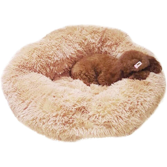 М'яке ліжко для собак та котів, кругленьке, плюшеве, миється, портативне, 50см, бежеве