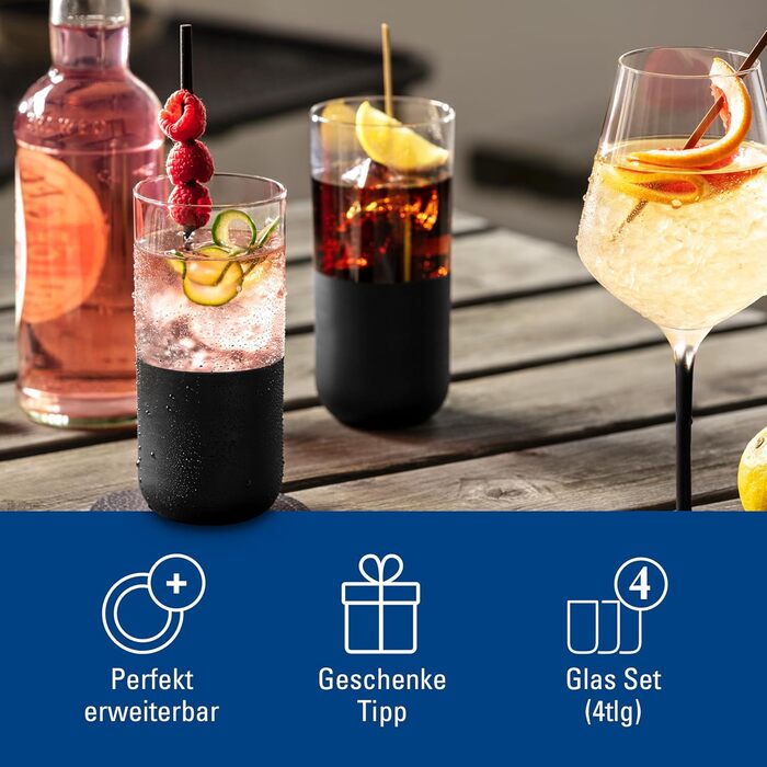 Villeroy & Boch Rock Blanc Long Drink Glasses Set - 4 Piece Cocktail & Mocktail Glasses - 300ml Crystal Glass - Matte White Slate Look