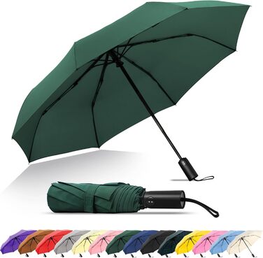 Зонт SoulRain: вітростійкий, компактний, для подорожей та авто (зелений)