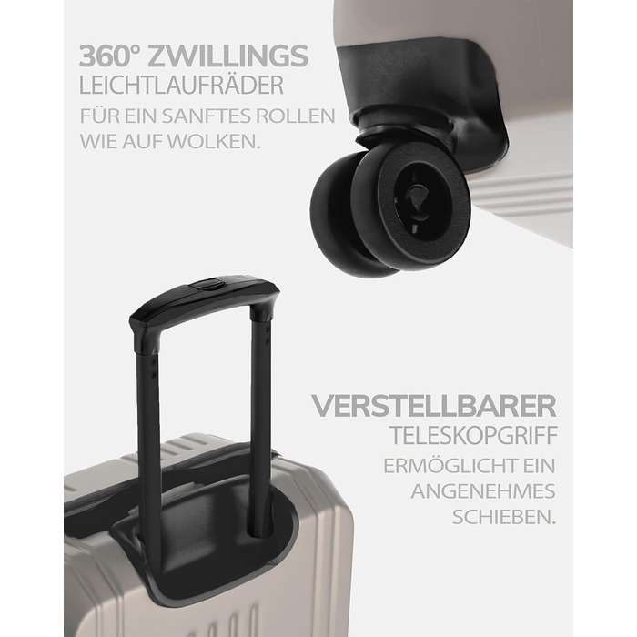 Набір валіз FERGÉ 3 шт. з жорстким корпусом та TSA-замком. Валізи-тролії (Handgepäck, L, XL). Жорсткий корпус, 4 колеса, полікарбонат, колір: Ivory-matt