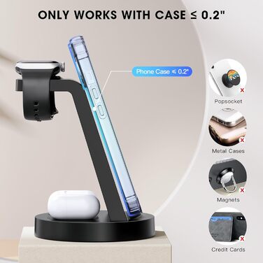 Зарядна станція 3 в 1 для iPhone з бездротовою зарядкою, 18W, сумісна з Apple iPhone 16, 15, 14, 13, 12, 11, X, Pro, Max, Apple Watch та AirPods, чорна