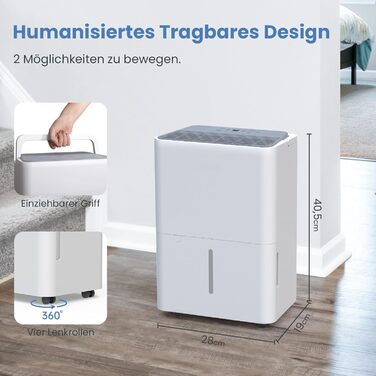 Електричний осушувач повітря Newentor 25л/день - 270W, для приміщень до 80м², 10 років гарантії, з шлангом 2м, таймером (12л/24г)