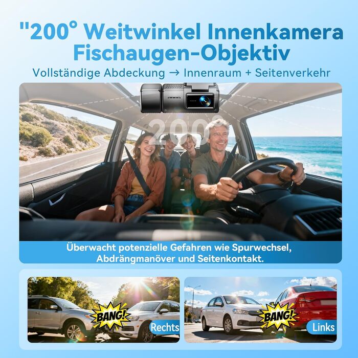 Автомобільний відеореєстратор 4K/1080P 4-канальний (передній, задній, внутрішні) з SD-картою 64ГБ, 3