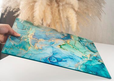 Скляна дошка для нарізання 40x30 см – гігієнічна скляна дошка з термостійкого скла, стійка до подряпин та ковзання – скляна плита для кухні, чорна поверхня під мармур (дизайн 09, 40L x 30B см)