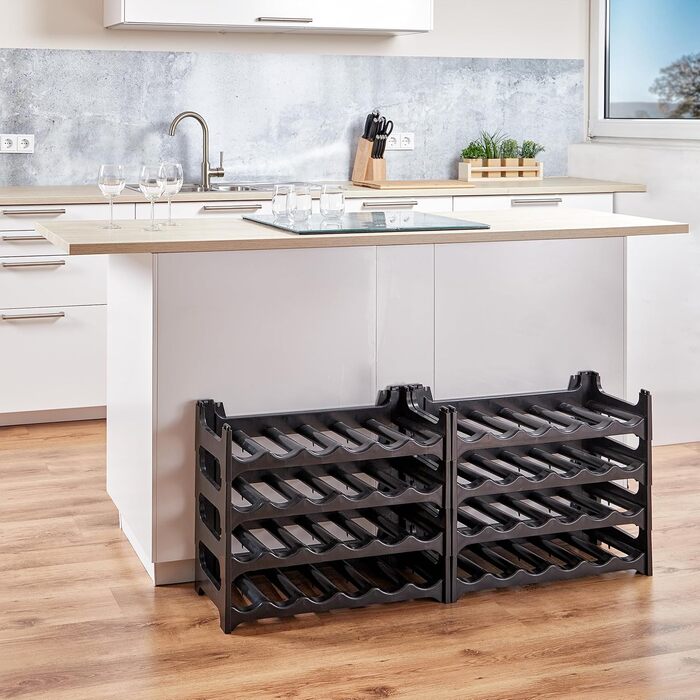 Bottle Rack - Modular, stackable design for 36 bottles, wine rack anthracite (8 modules for 48 bottles)