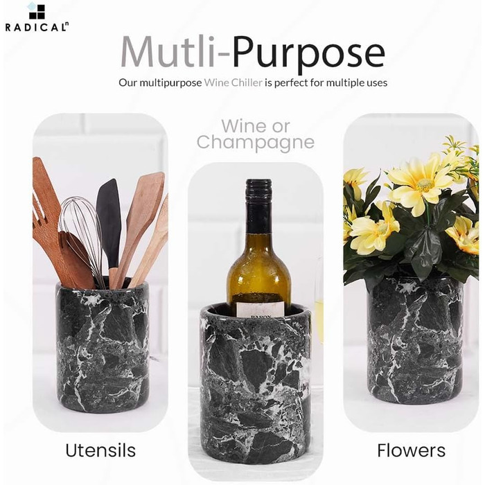 Radicaln Marble Wine Cooler Oceanic 16.5cm - Handcrafted Bar Accessory & Champagne Chiller - Wine Bottle Holder for Bar Decor