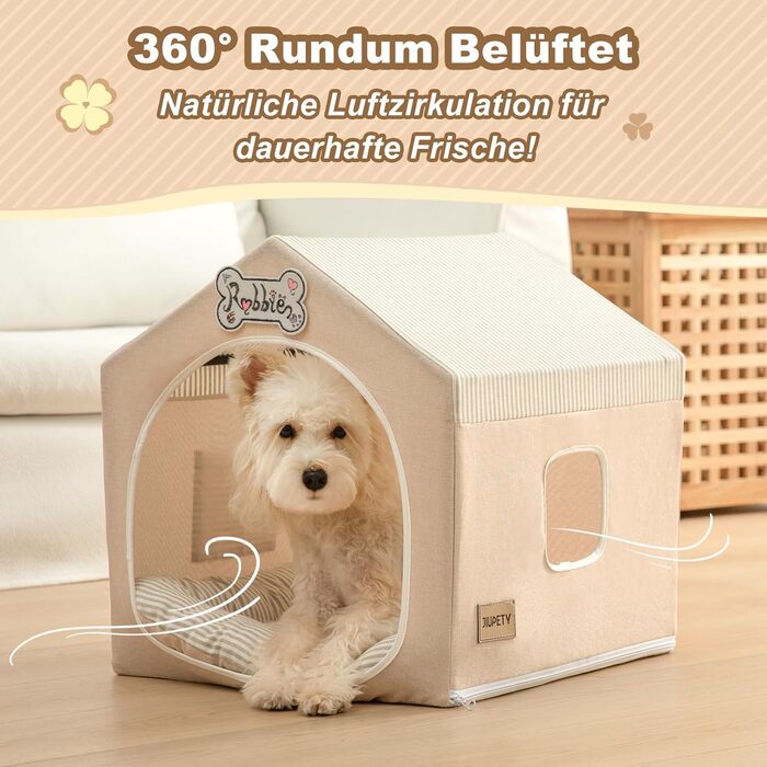 Washable Folding Dog Bed & Tent - Indoor Dog House for Small Dogs (4-9kg) - Beige