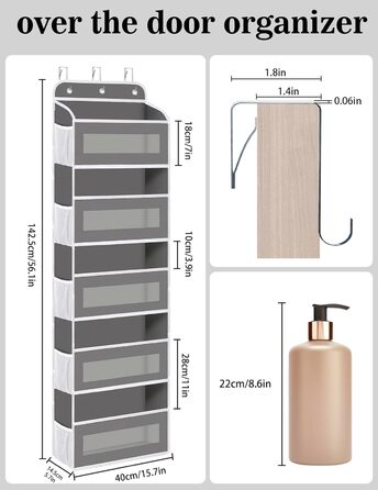 Організатор для дверей з 5 відділеннями, настінна полиця з прозорим вікном для підгузків, іграшок, кемпінгу, ванної кімнати, спальні, 1 шт., темно-сірий