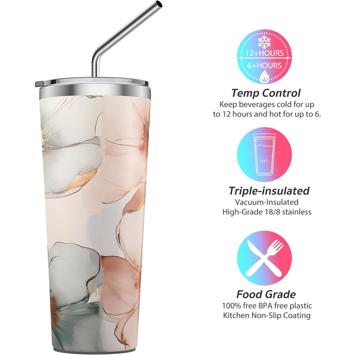 Термос THILY 780 мл з нержавіючої сталі, 2 шт. (Золотий мармур + Синій мармур) – ізольований, для кави та напоїв