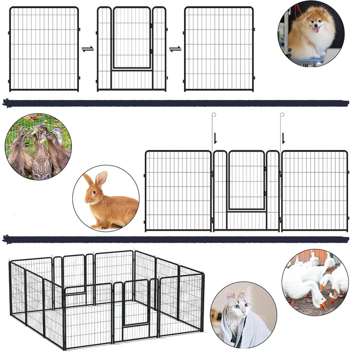 Вольєр для цуценят/собак Freigehege, складаний, 6 секцій, 65x80 см, чорний (6 шт.)