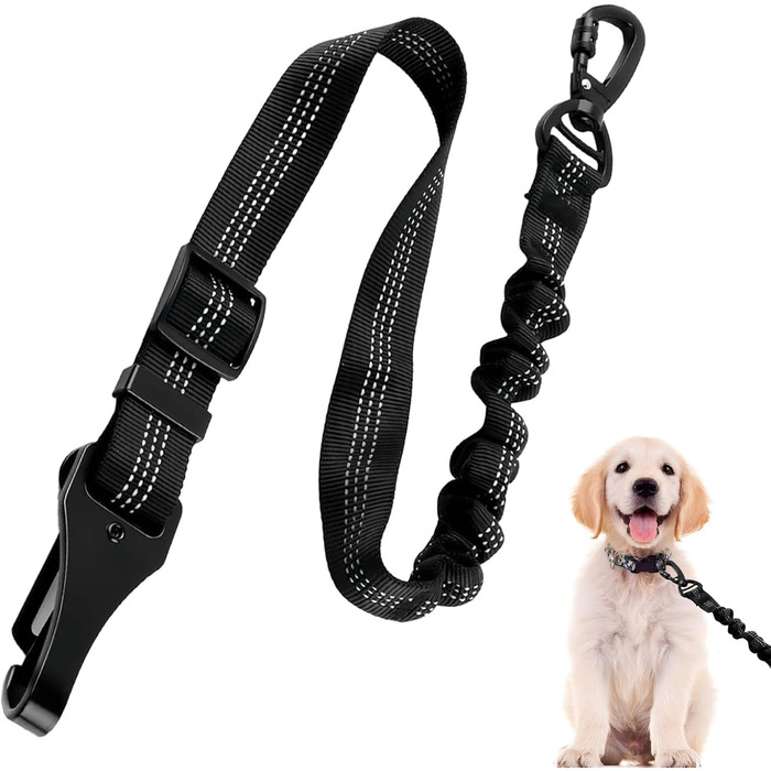 Автомобільний поводок для собак, безпечний, регульований, з надійним замком та амортизатором, чорний