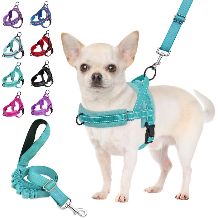 Шлейка для собак SlowTon з повідком, анти-тягнуча, регульована, світловідбиваюча, для цуценят, малих та середніх собак, безпечна, запобігає задушливості, зелена