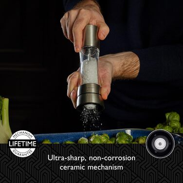 Cole & Mason Derwent Salt & Pepper Mill Set – 19cm, Adjustable Ceramic Grinder, Stainless Steel & Acrylic Design, Color: Stainless Steel, Precise Grinding, Durable