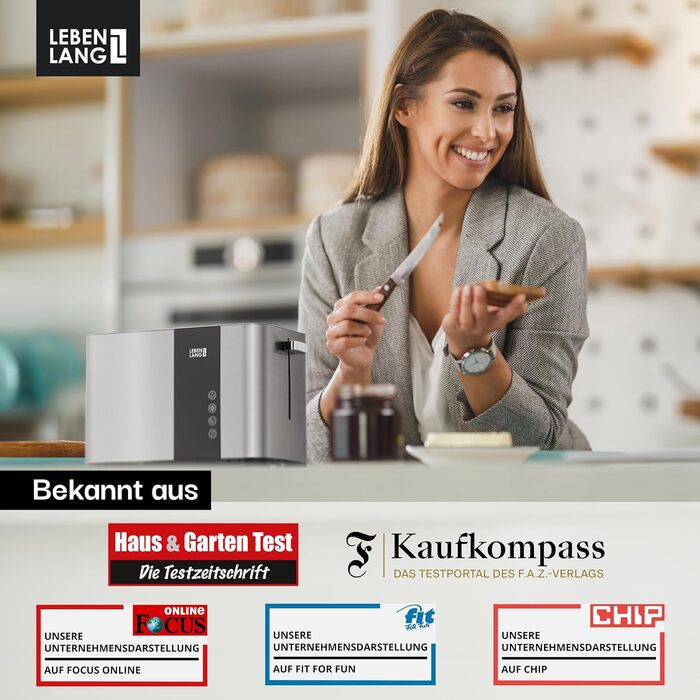 LEBENLANG Stainless Steel Toaster with Roll Attachment, 2 Slices - Touchscreen LED Display & 7 Levels | 850W 2-Slice Toaster with Display | For Kitchen, Household & Camping, Camping Toaster | Bread Toasters 2 Slices - 850W - Stainless Steel