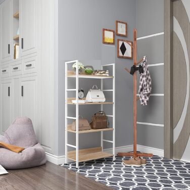 WOLTU 4-Tier Shelf Unit Bookshelf Kitchen Shelf Bathroom Shelf Made of Wood and Metal, Shelves for Storage Room 60 x 27.5 x 126 cm White + Light Oak RGB9304hei