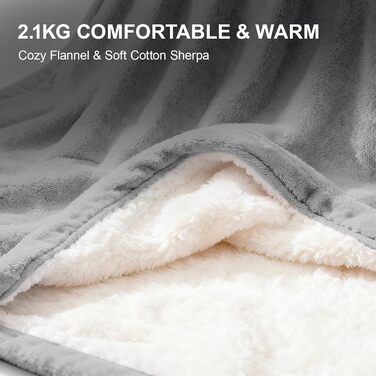 Електрична ковдра Aischens з фланелі, бавовни та шерпи, 130x180 см, двошарова, швидкий нагрів 30S, захист від мікроорганізмів, режим сну, 6 температурних режимів, таймер 1-10 годин, захист від перегріву, сірий колір