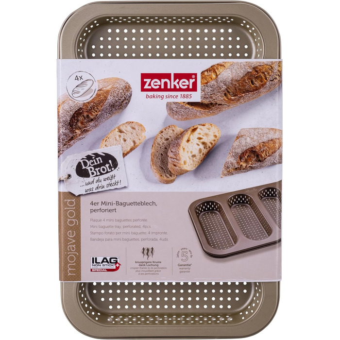 Форма для міні-багетів Zenker 4 шт, антипригарна, до 230°C, золота