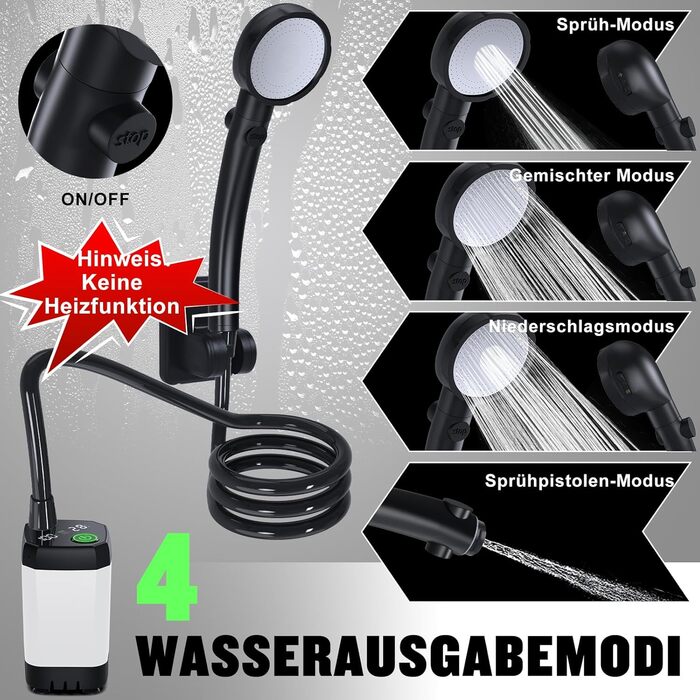 Портативна кемпінгова душ з акумулятором 6000mAh, з насосом та індикатором температури, набір для кемпінгу, відпочинку на природі, миття авто, пляжу, подорожей, для тварин, білий