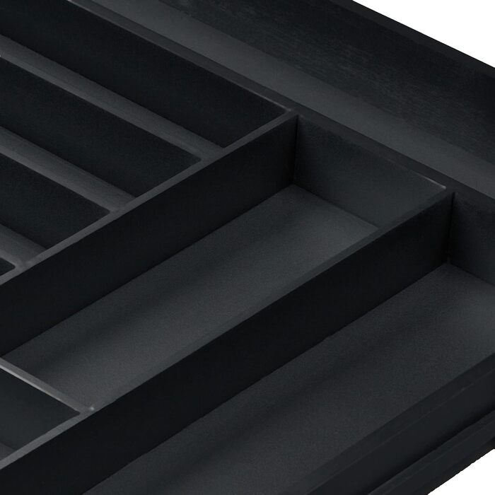 Relaxdays Cutlery Box Extendable, Bamboo, HBT 6.5 x 35-58 x 43.5 cm, 6-8 Compartments, Cutlery Insert for Drawer, black
