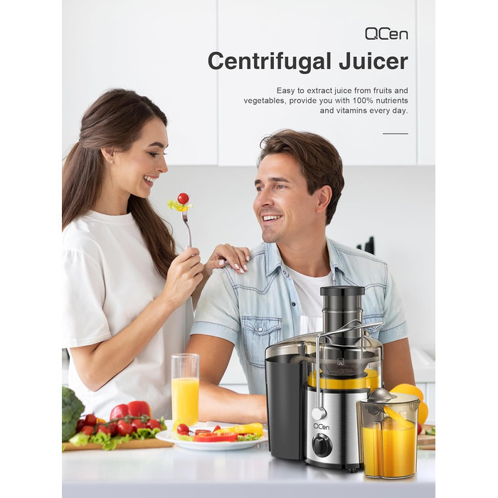 Електричний соковитискач QCen: нержавіюча сталь, BPA-free, 500W, для фруктів та овочів