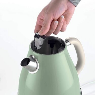 Ariete Vintage Green Electric Kettle - 1.7L Stainless Steel, 2000W, 360° Swivel Base, Automatic Shut-Off, Tea Infuser