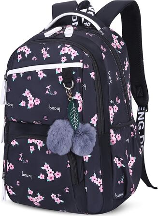Рюкзак для дівчинки з квітами: шкільний, для подорожей, на ноутбук (чорний)