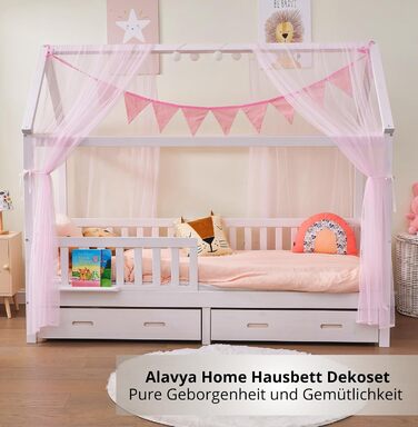 Набір декору для дитячого ліжка ALAVYA HOME, 4 предмети: 2 балдахіни, гірлянда 300 см, світлодіодна стрічка, 100% біо-бавовна, рожевий, для дитячої кімнати