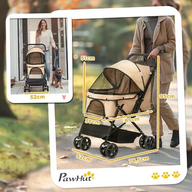 PawHut Будь-куди: Візок для собак і котів, Pet Stroller, коричневий, 76,5 x 52 x 95 см