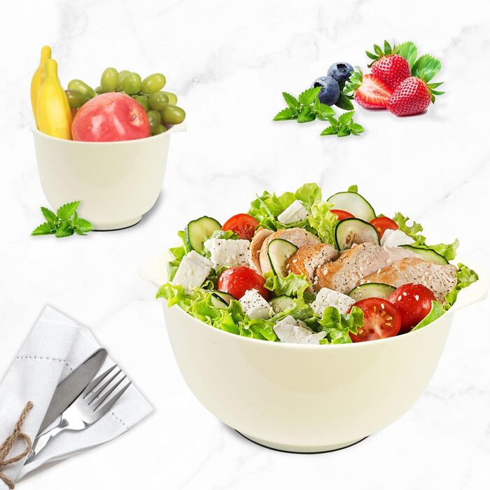 Набір мисок для змішування BoxedHome (4 шт.) з пластику, бежевий. Миски для салатів, ручне миття, неслизькі, стійкі, для сервірування та приготування їжі.