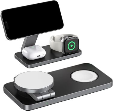 Бездротова зарядка Induktive з підтримкою MagSafe, 3 в 1 для iPhone 15/14/13/12, Apple Watch та AirPods (Чорний)