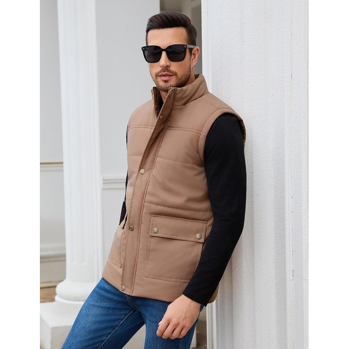 Xnova Тепла зимова жилетка для чоловіків з флісовою підкладкою Sherpa, жилетка-куртка, для полювання, роботи, на відкритому повітрі, хакі, розмір L