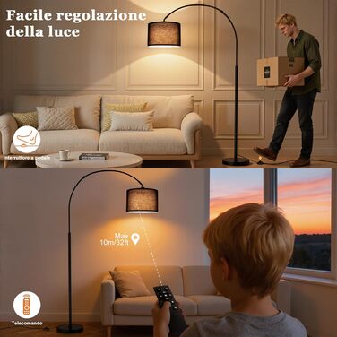 Торшер для вітальні Stehlampe з димером, LED E27, пульт ДУ, 3000K-6000K, бежевий (чорний абажур + чорна база)