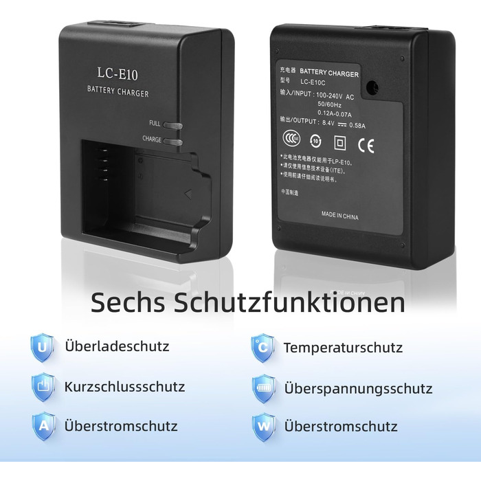 Зарядний пристрій для акумулятора Canon LP-E10/LC-E10C/LC-E10/LC-E10E (сумісний з EOS Rebel T7, T6, T5, T3, T100, EOS 4000d, 3000d, 2000d, 1500d, 1300d, 1200d, 1100d, 1100dkiss)