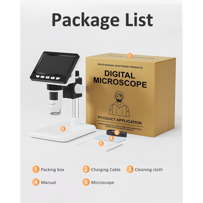 Цифровий мікроскоп AOPICK з LCD екраном, 50X-500X, 4.3 дюйми, 1080P, USB, 8 LED, для дорослих/дітей, сумісний з MacOS Windows (білий)