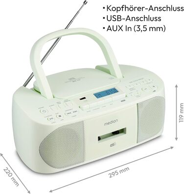 MEDION DRX-1 Plus Boombox: радіо DAB+, Bluetooth, CD-плеєр, MP3, касетний магнітофон, AUX, зелений