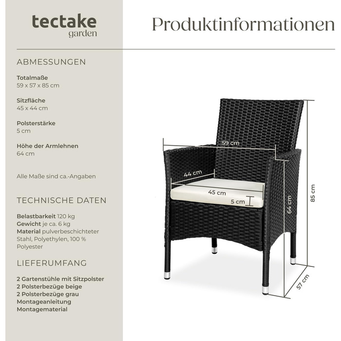 Tectake 2-Piece Poly Rattan Garden Chair Set
