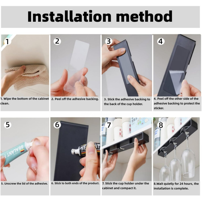 Кріплення для келихів вина на шию, самоклеючі тримачі для келихів, підвісна полиця для келихів вина, полиця для келихів без свердління під шафу, кріплення для келихів на барі (білий 1, 2)