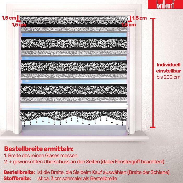 Double Roller Blind Klemmfix No Drilling White Silver 200 x 60 cm (Length x Width) Duo Roller Blind Blackout with Beads, Shimmers, Pleated Blind Window Door Zebra Blind Clamp Blind Side Pull Blind (Gold Beige, W50 x H200 cm)