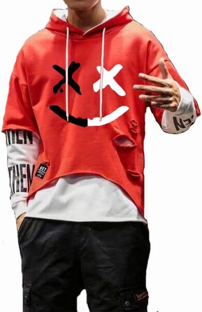 Худі Heo Mrin чоловіче Techwear у стилі хіп-хоп, японський streetwear, пачворк, міський джемпер (3XL, Червоний)