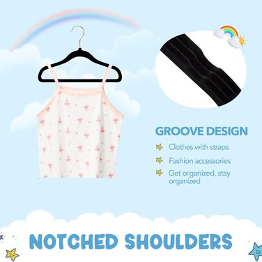 Дитячі вішалки для одягу HOUSE DAY, 60 шт., преміум-якість, чорного кольору, 35.6 см, для шафи, ультратонкі, антиковзні, для дітей