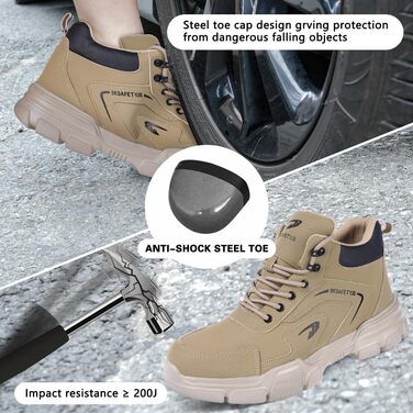 Черевики безпеки OFFCUP для чоловіків та жінок, водонепроникні, зі сталевим підноском, робочі черевики, черевики з захистом від порізів, неслизькі, легкі, з високим підйомом, шкіряні, кольору хакі, розміри 40-44, розмір 43
